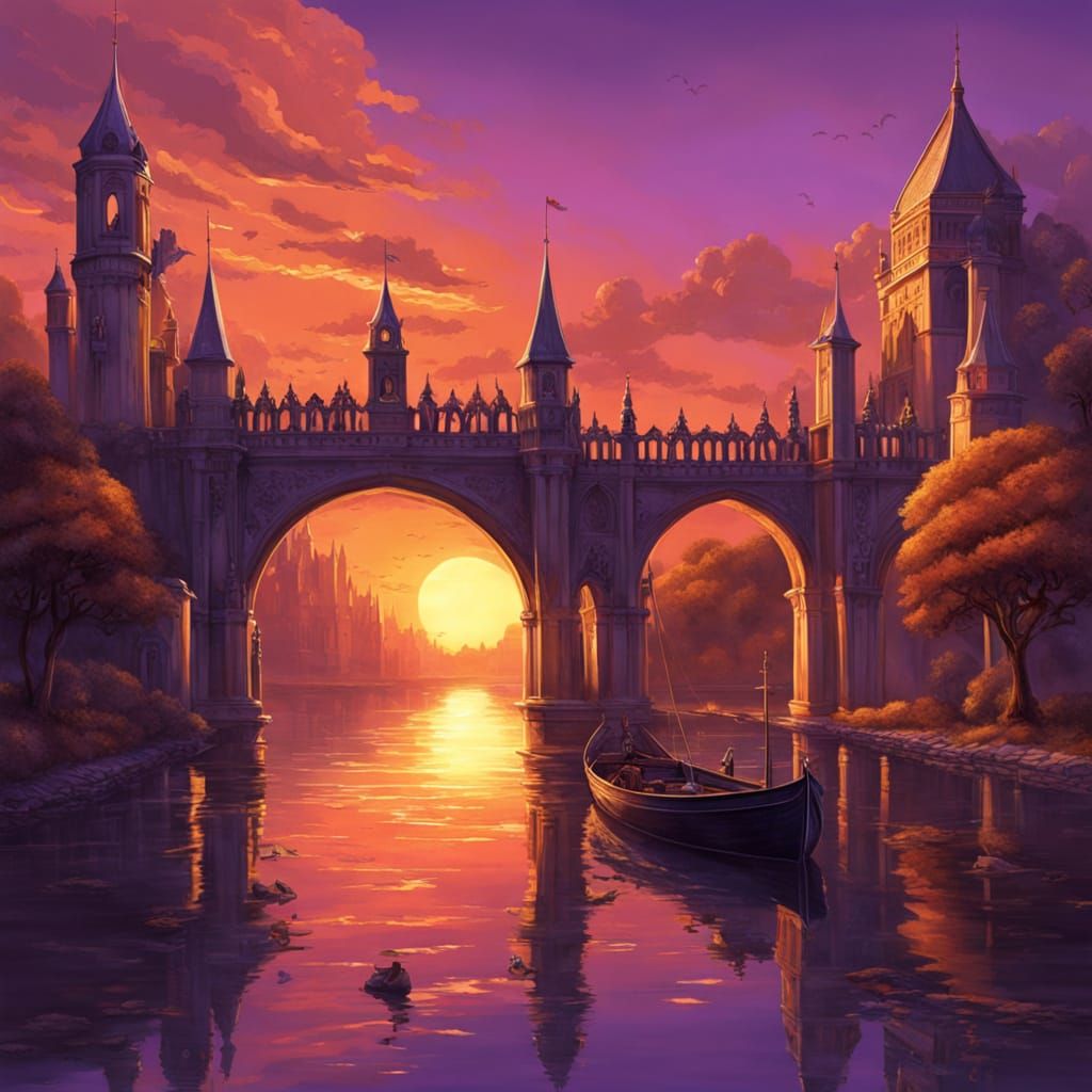 Epic Gothic Palace at Sunset in Digital Art