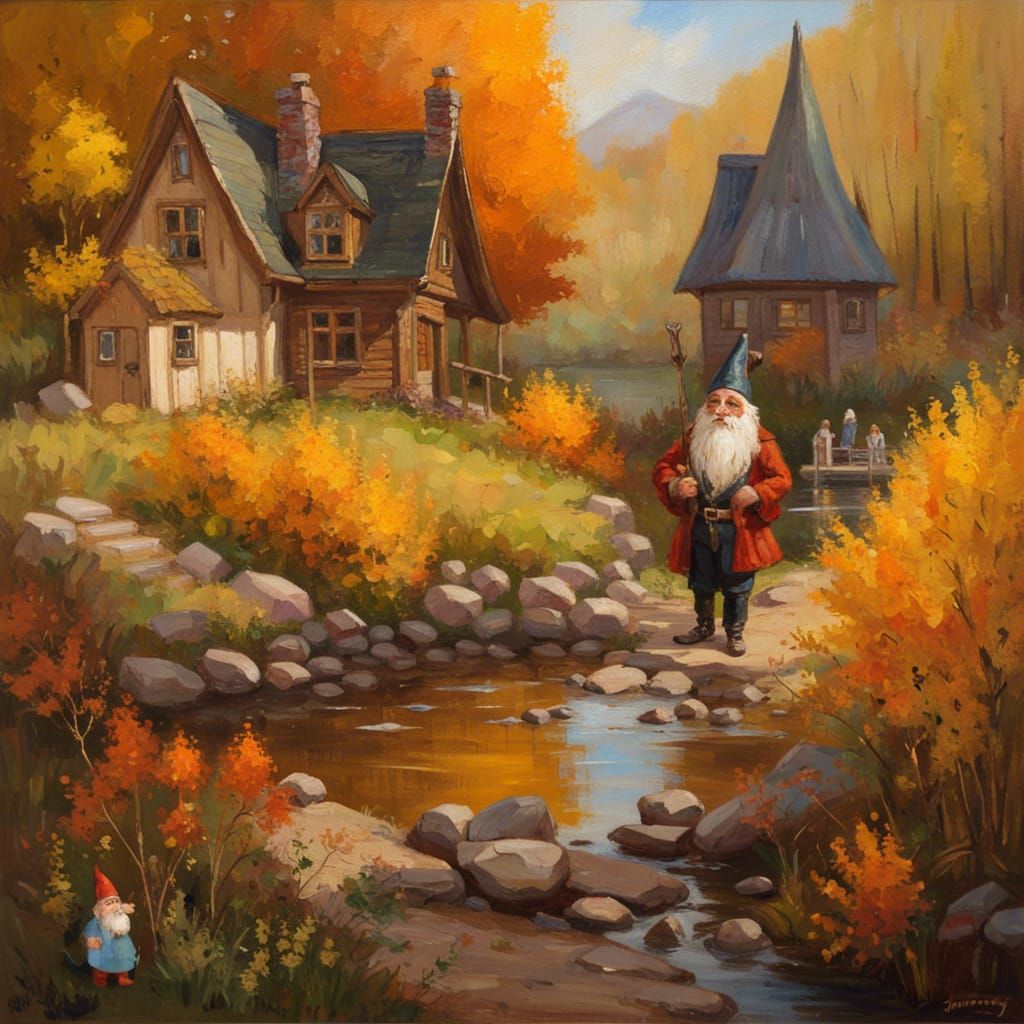 Victorian Gnome in Aspen Forest, Oil Painting