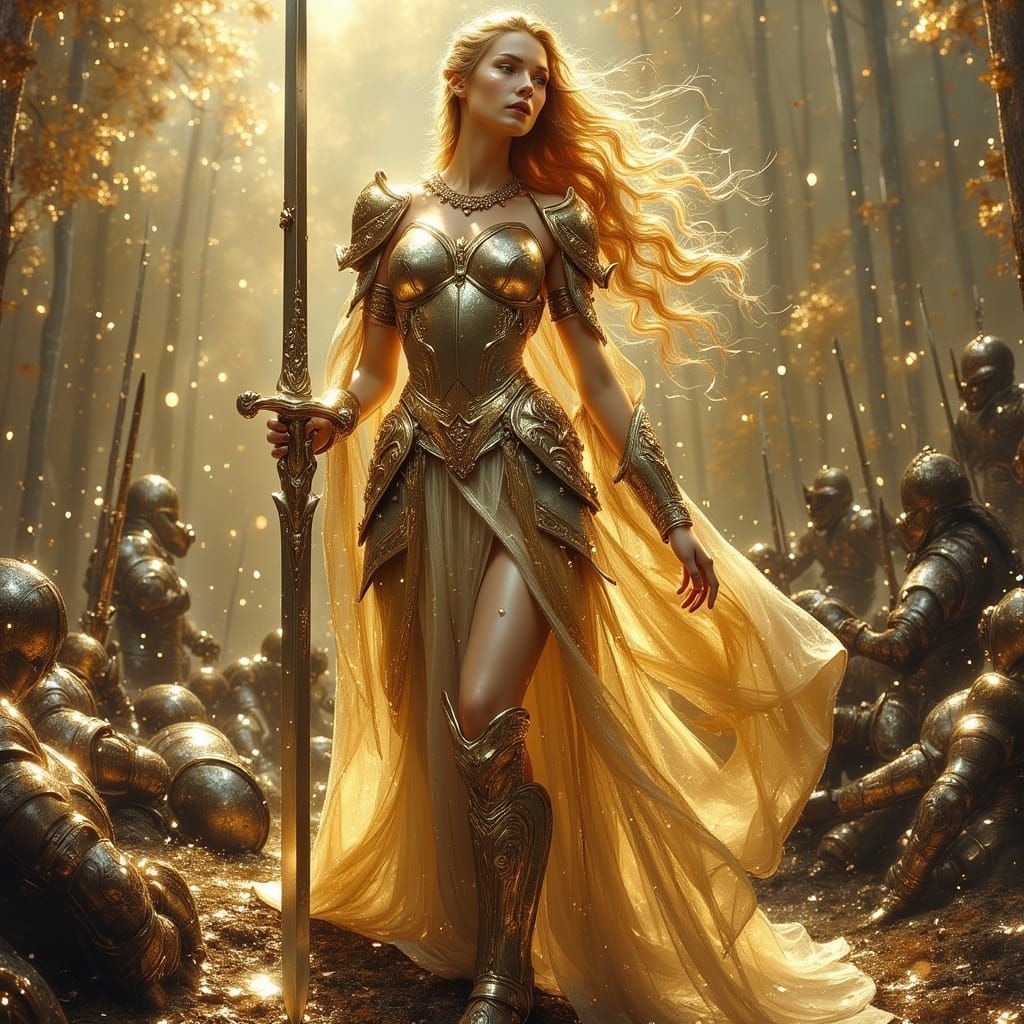 Valkyrie on Battlefield in Pre-Raphaelite Style