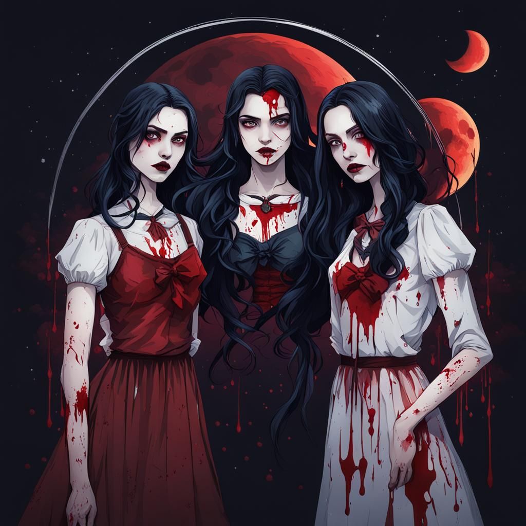 Three Beautiful Vampires Under the Moon in Matte Colors