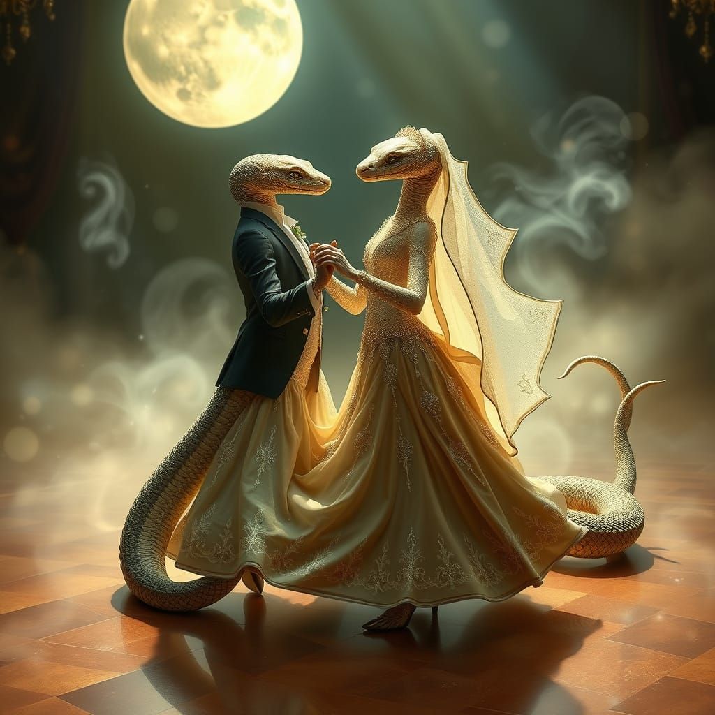 Ethereal Serpentine Ballerinas Dance under Moonlit Ballroom ...