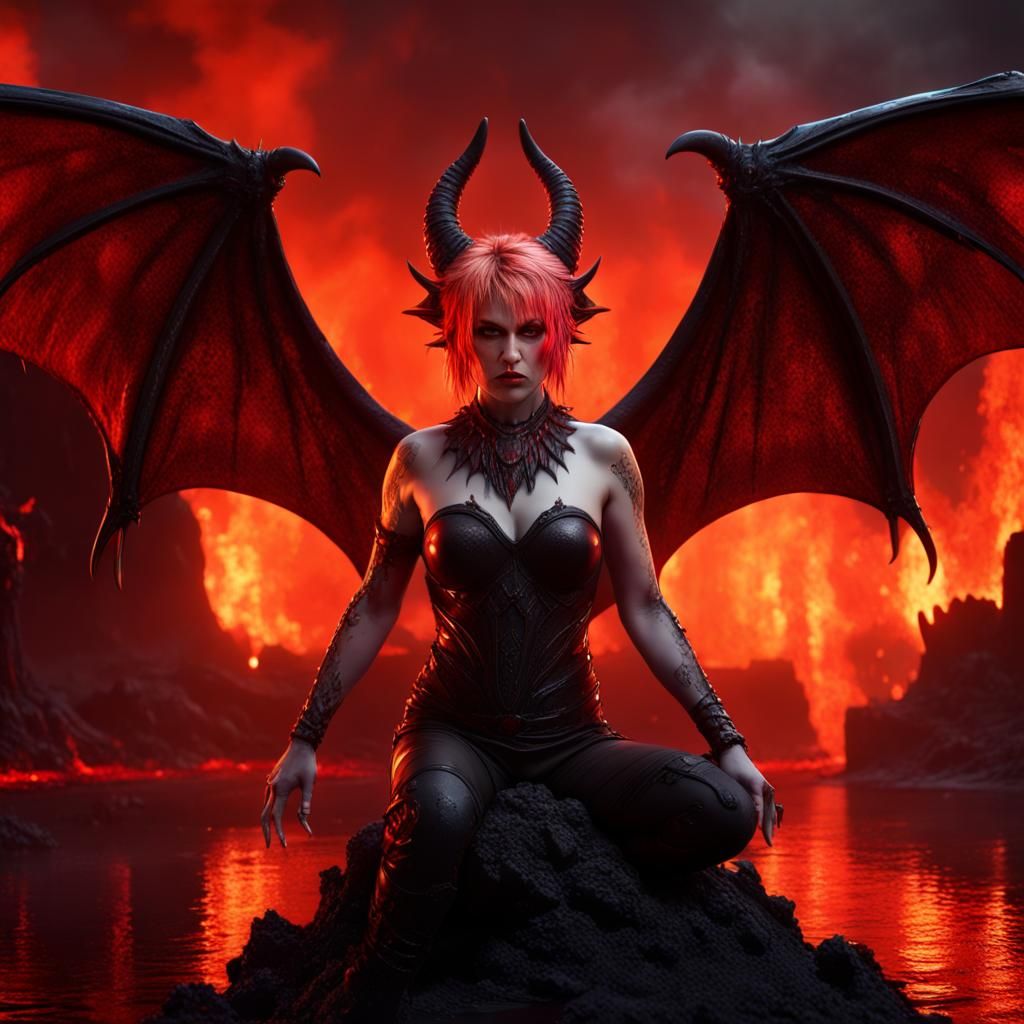 Fantasy Demon in Lava Lake: Detailed Matte Painting