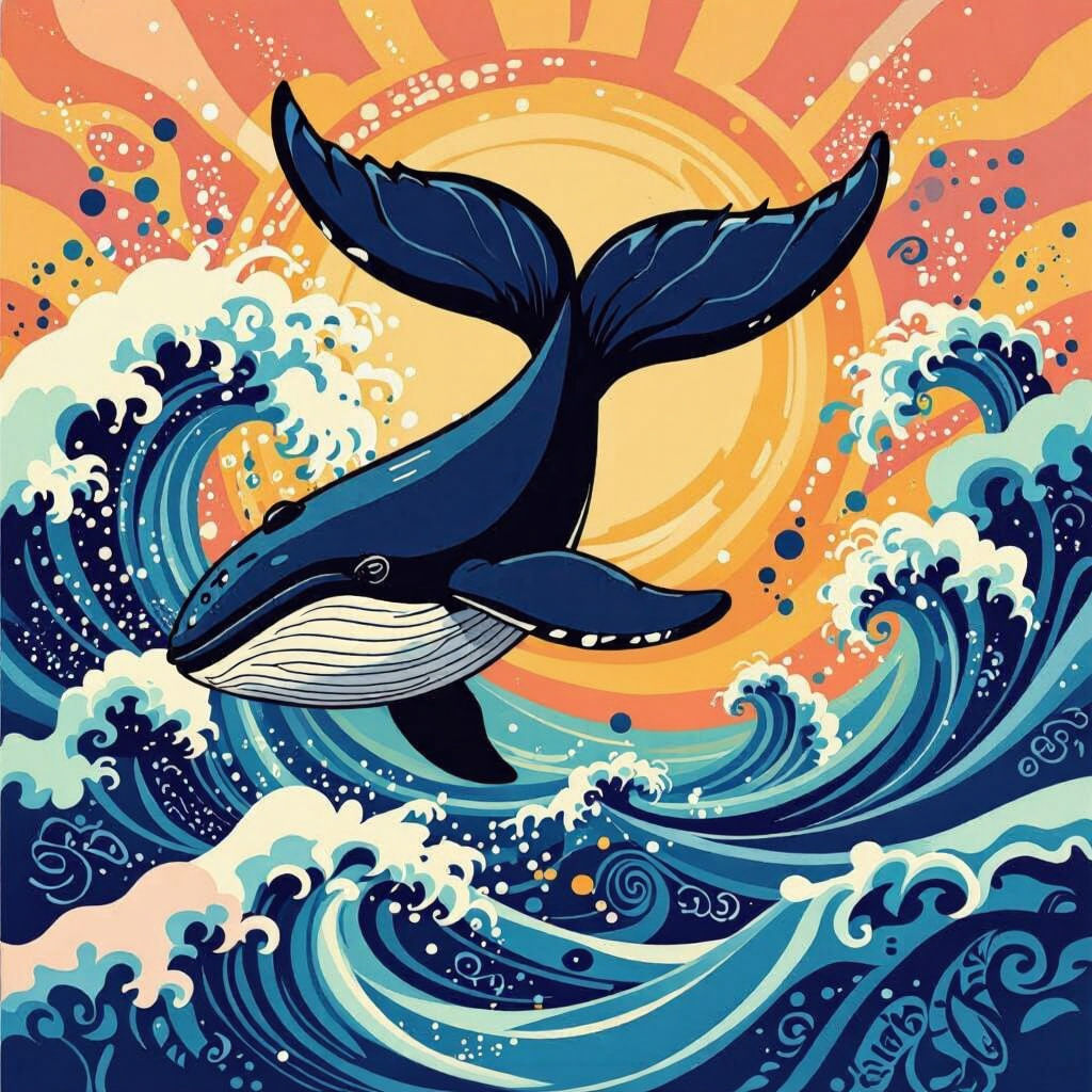 Whale Tail in Ocean: Zentangle-Inspired Vector Art