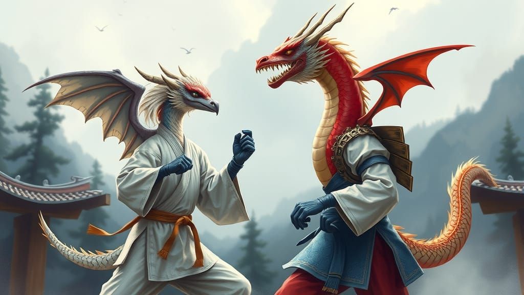 Gryphon and Dragon Karate Practice in Misty Dojo