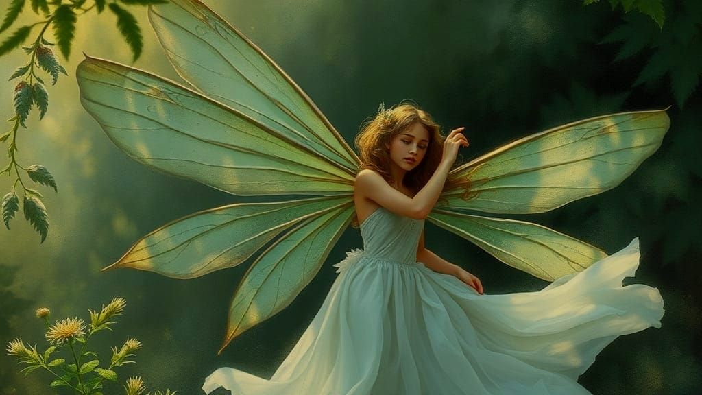 Ethereal Green and White Fairy Illustration