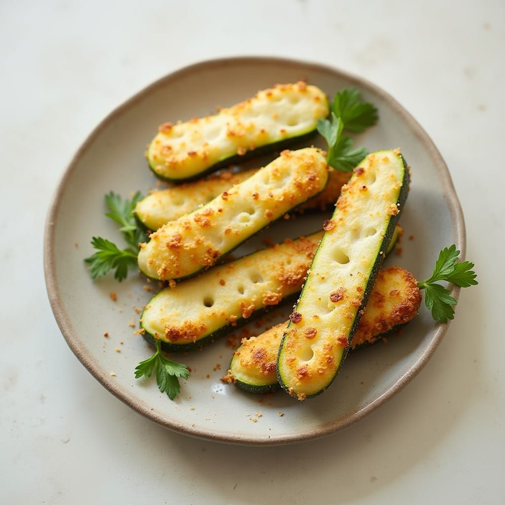 Golden Zucchini Sticks in Minimalist Photography Style