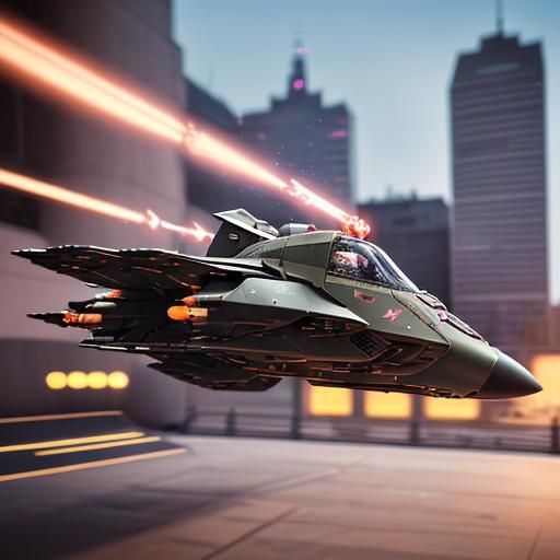 Futuristic Military Hover Speeder Car in Cyberpunk City