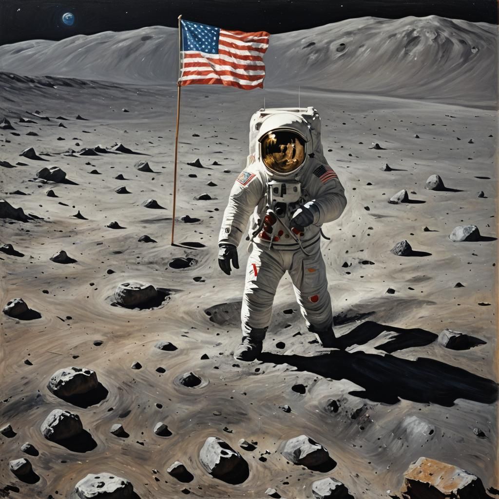 Historic Moon Landing: An Oil Painting