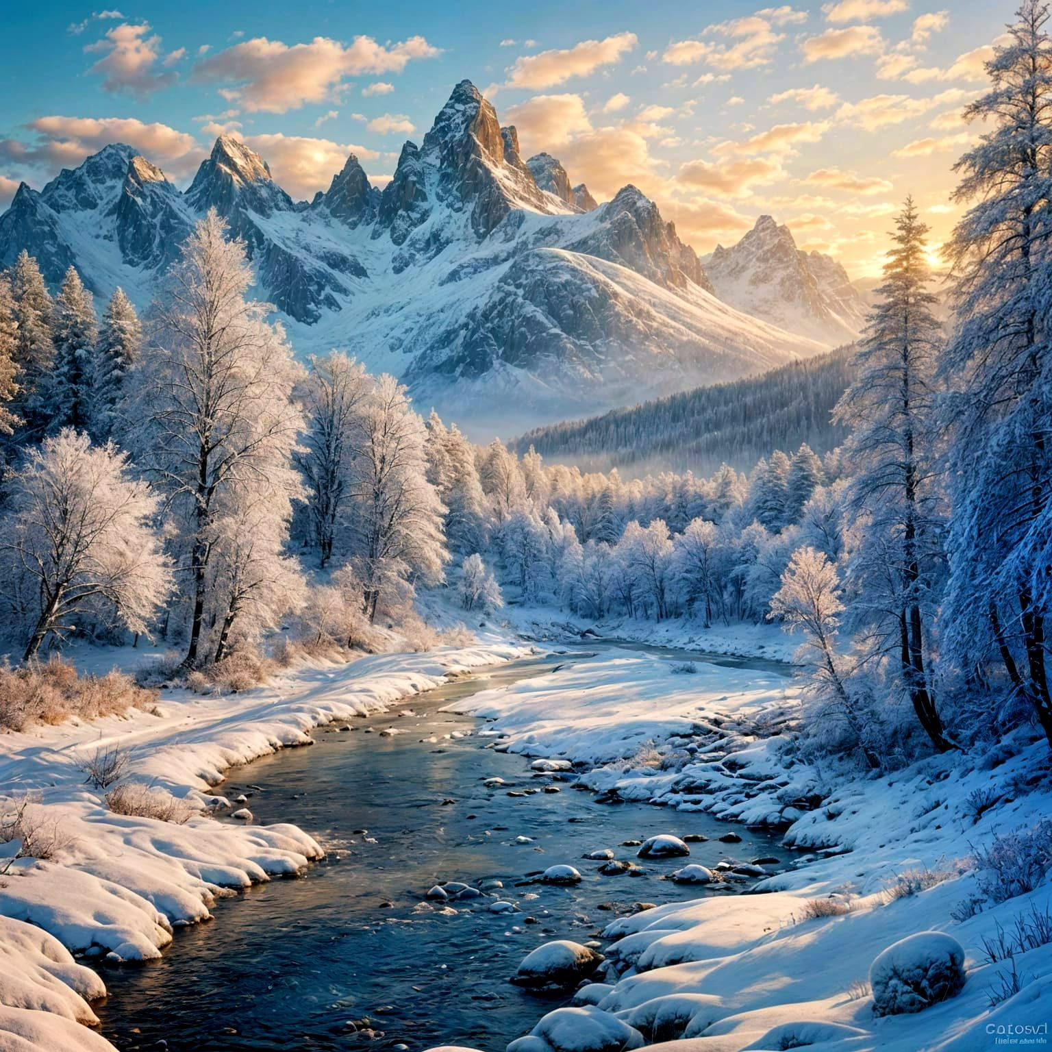 Winter Kingdom Landscape in Soft Pastel Hues