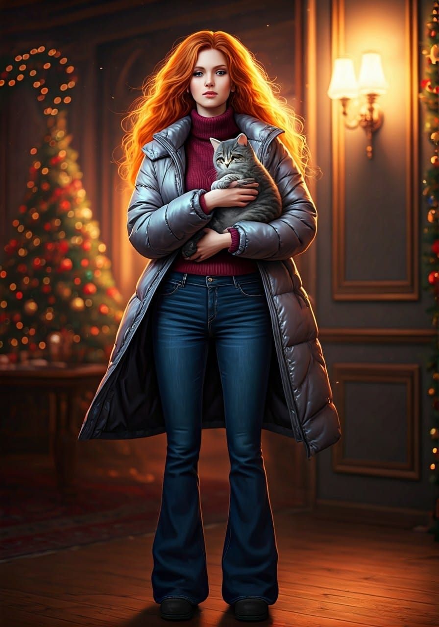 Ethereal Woman Envelops Christmas Magic in Her Warm Embrace