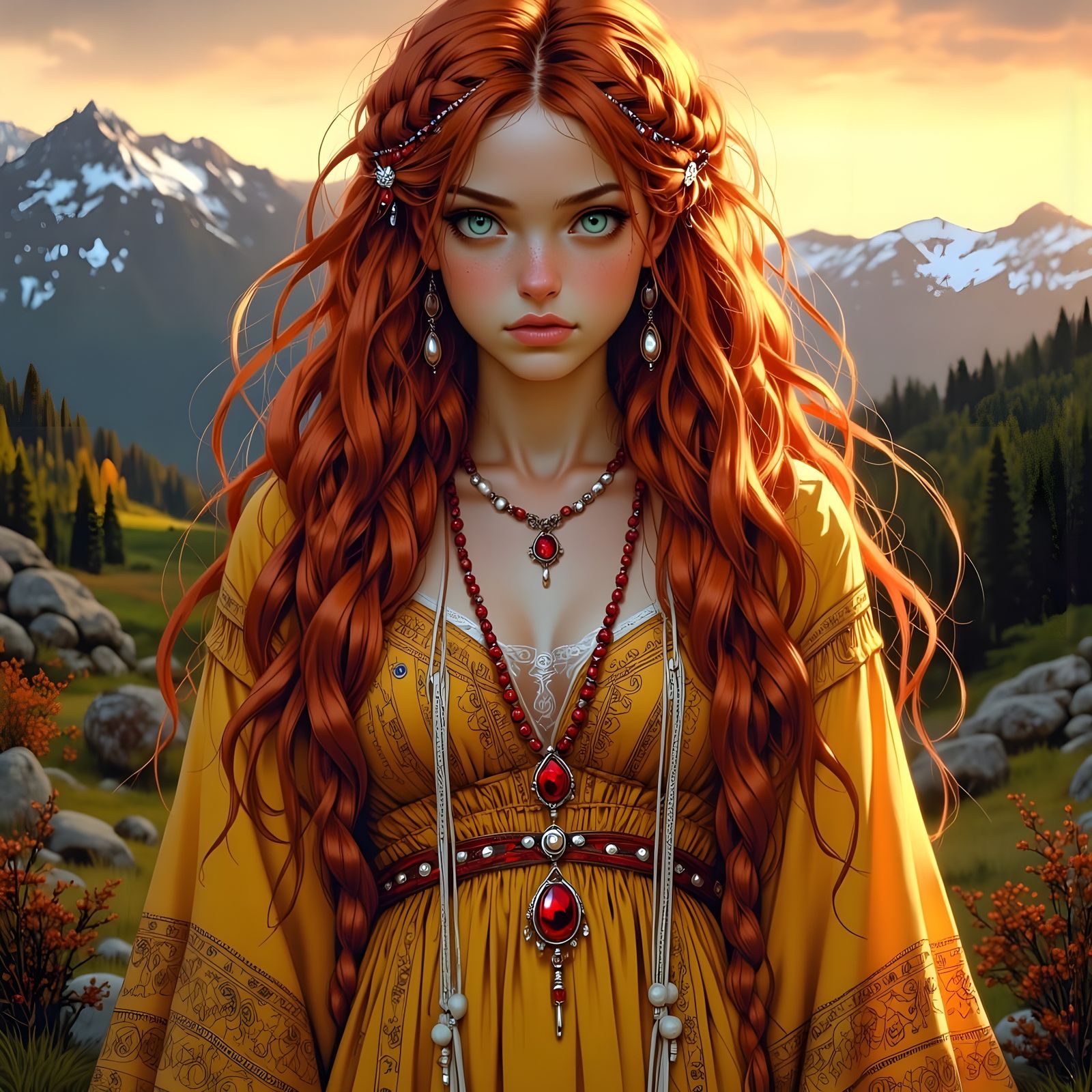 Ethereal Norse Goddess Illuminated by Sunset Glory