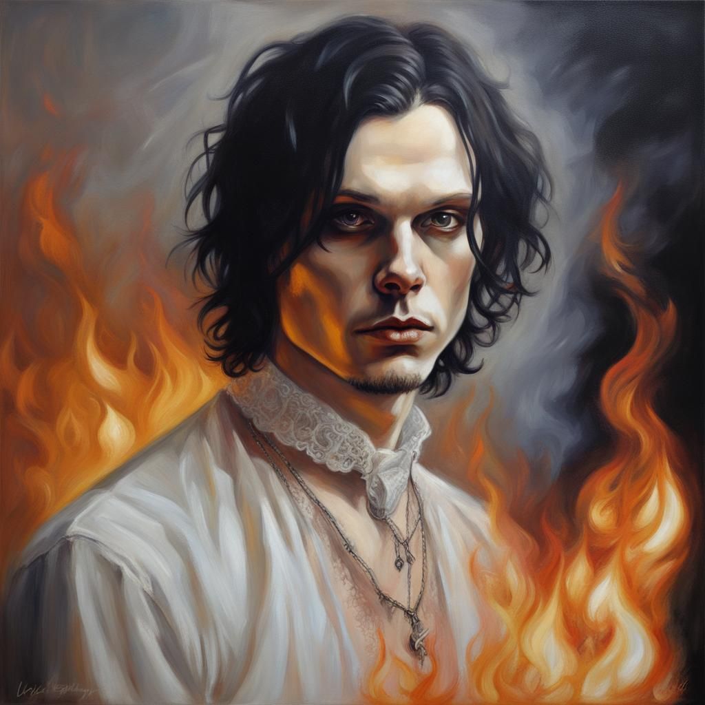 Romantic Gothic Portrait with Burning Flame, Oil Painting