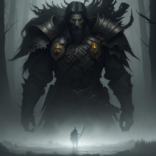 Warrior in Misty Forest: Dark Fantasy Art