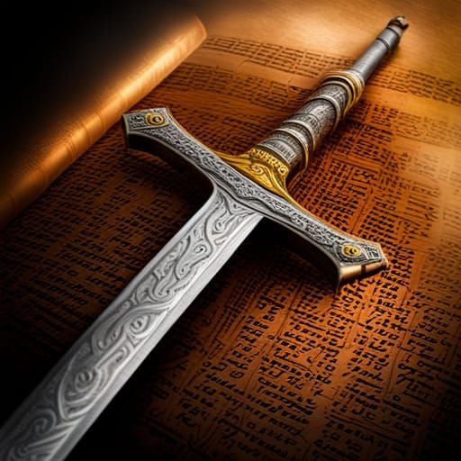 Crusader Sword with Bible, Hyperrealistic Image