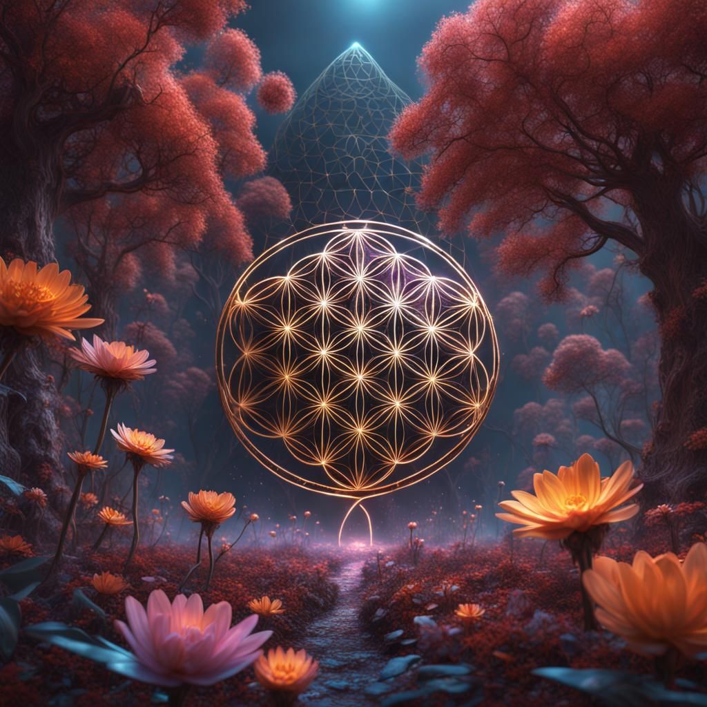Flower of Life: Detailed Matte Painting in Deep Color