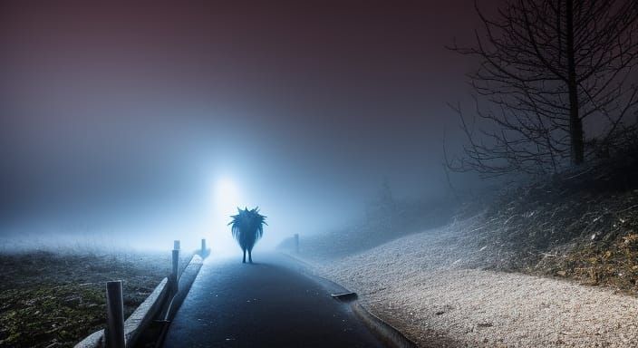Eerie Nightmare Creature in Ominous Fog