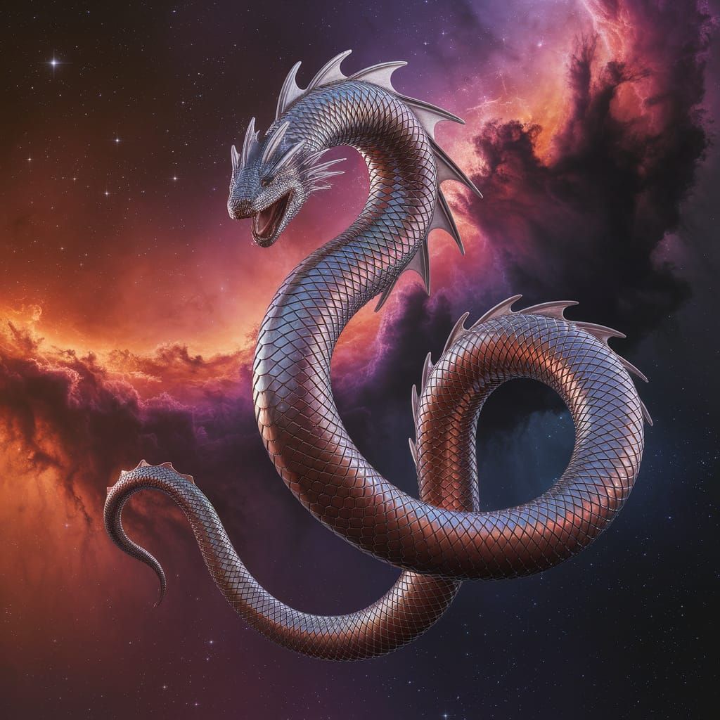 Interdimensional Sea Serpent Emerges from Nebula in 3D