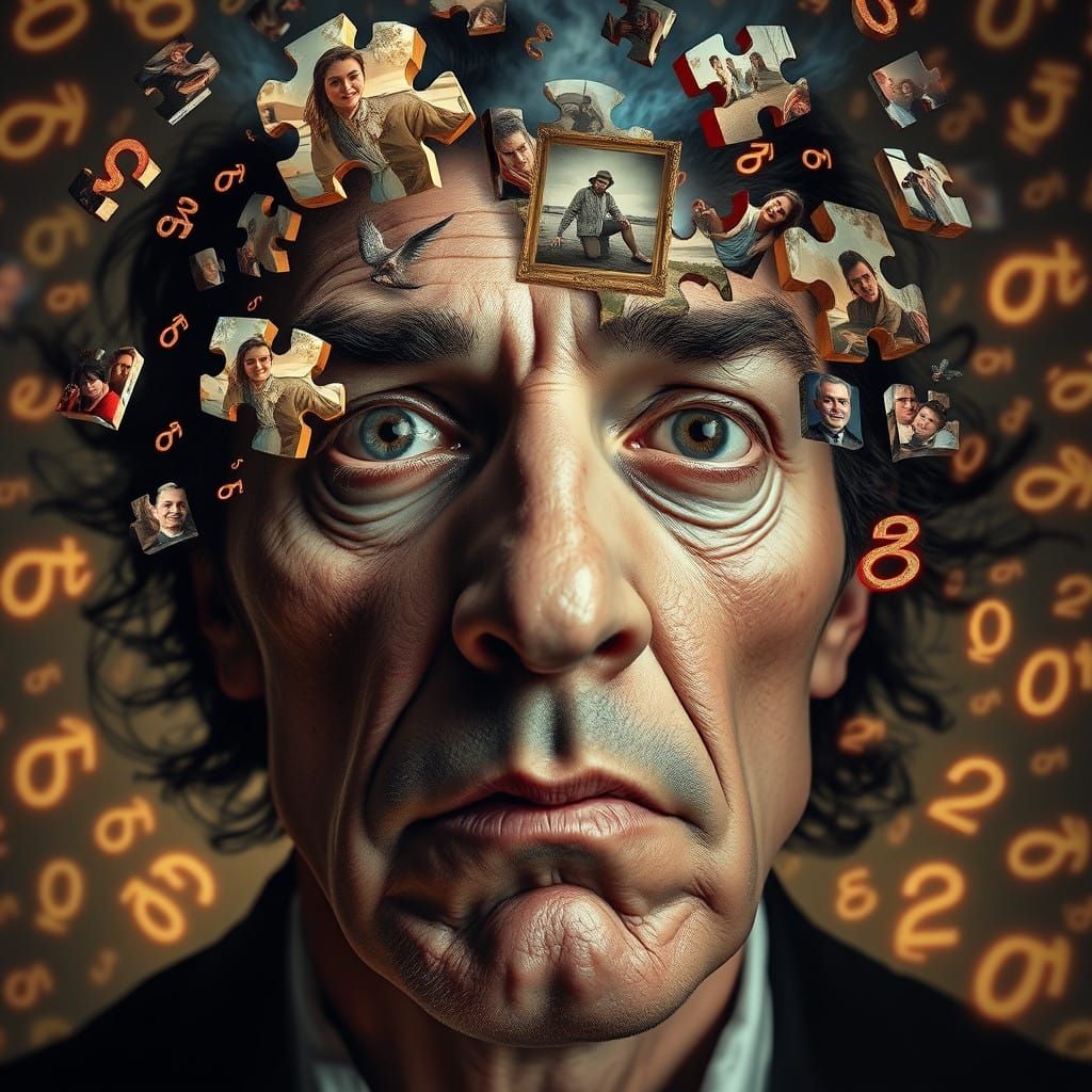 Surreal Man Fragmented by Memories