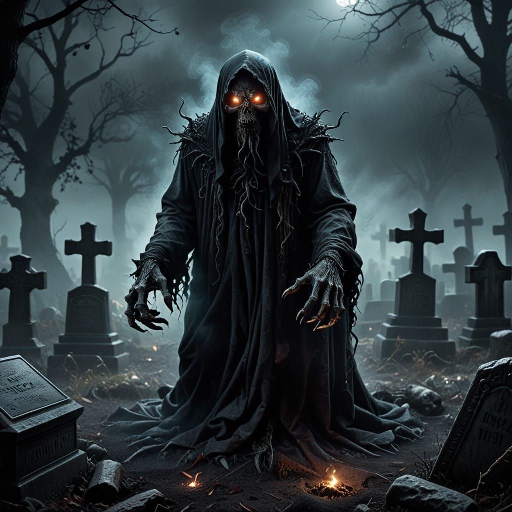Cursed Demonic Monster in Graveyard at Night