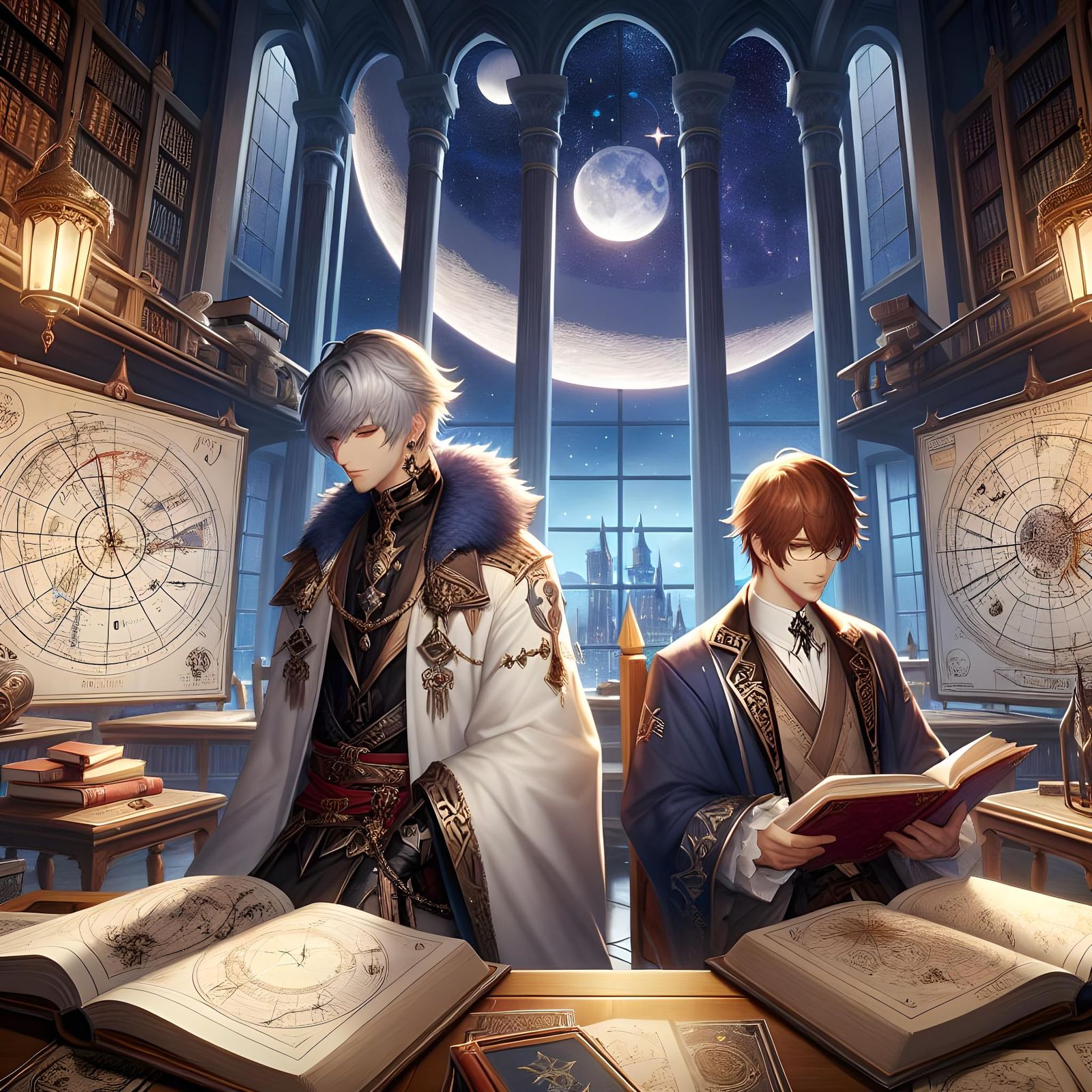 Fantasy Characters Reading in Astrological Chamber