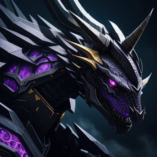 Futuristic Black Dragon with Gold Horns and Purple Scales