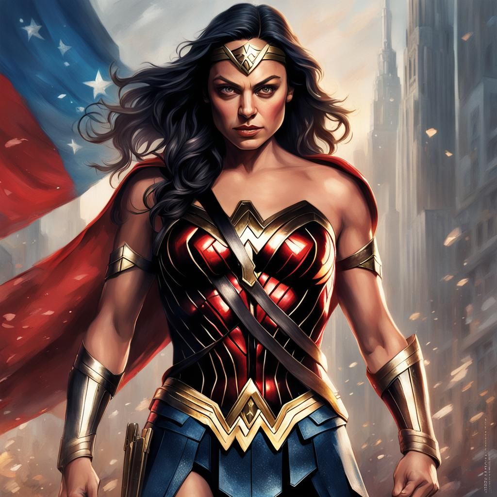 Mila Kunis as Wonder Woman: Hyperdetailed Portrait