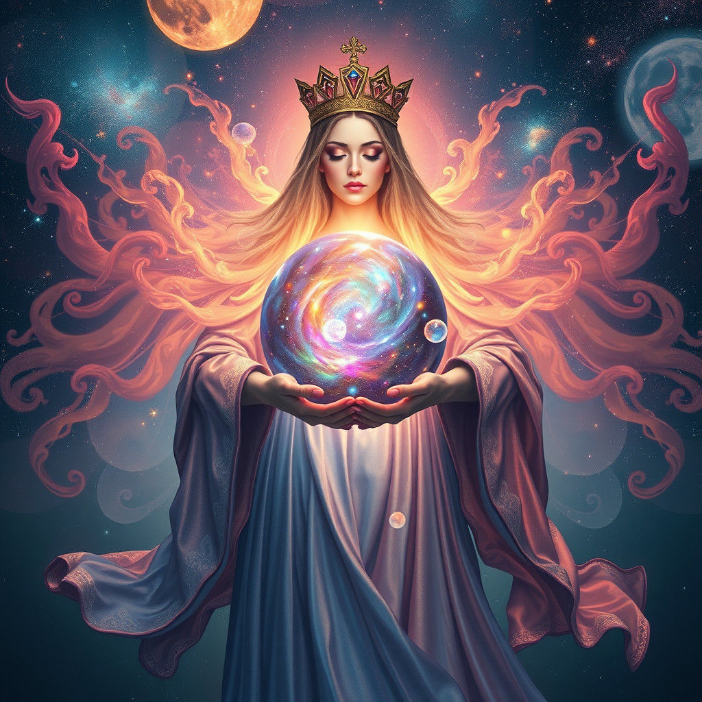 Regal Figure Holds Universe: Fantasy Concept Art