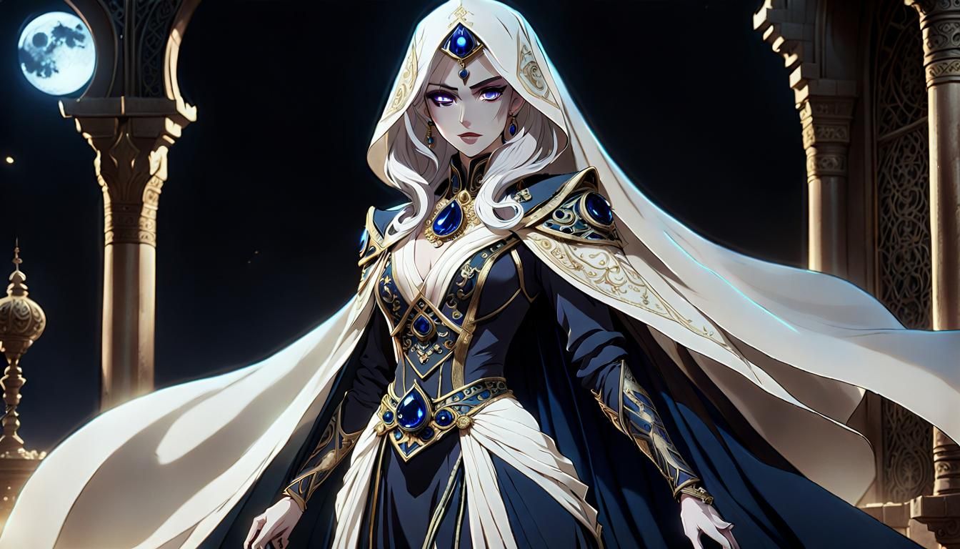 Pale Mage in Flowing Robes: 2D Anime Art