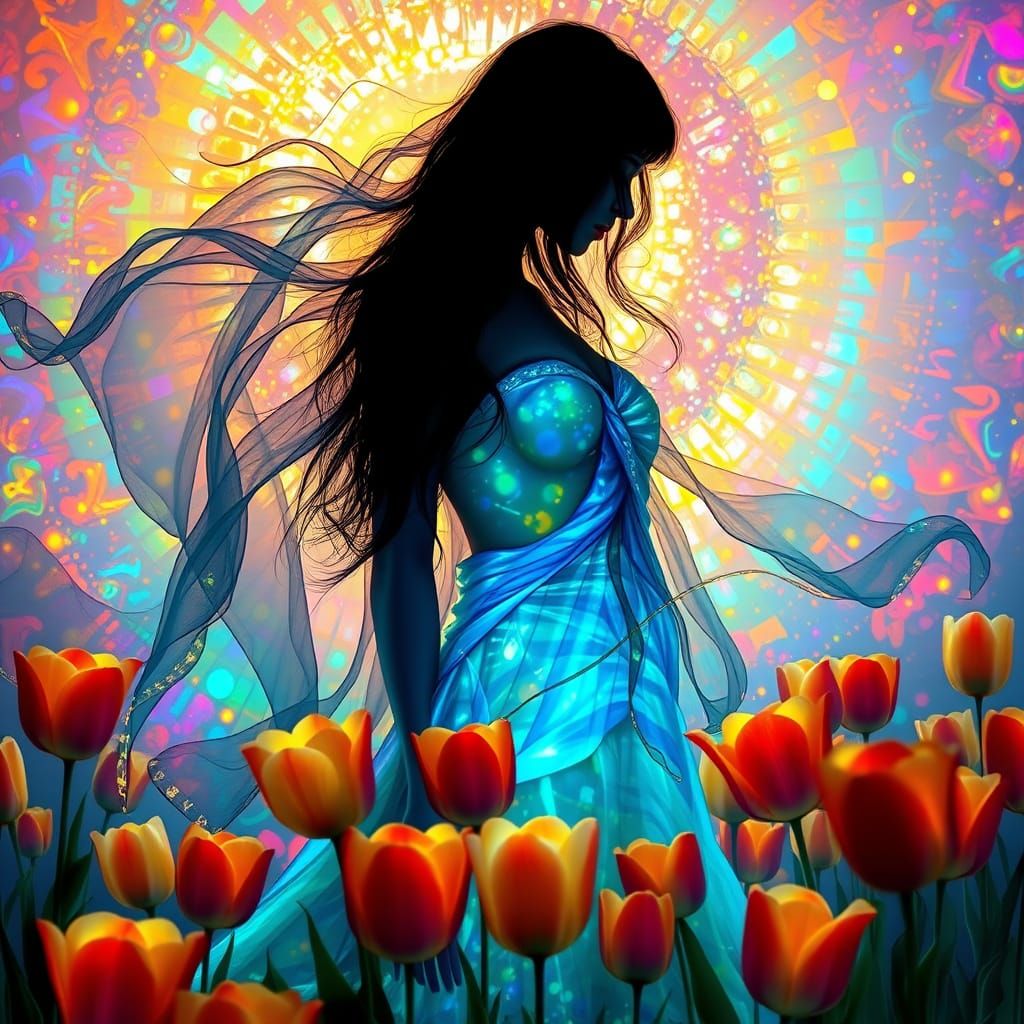 Ethereal Aura Surrounds a Figure in Iridescent Opal Amidst T...