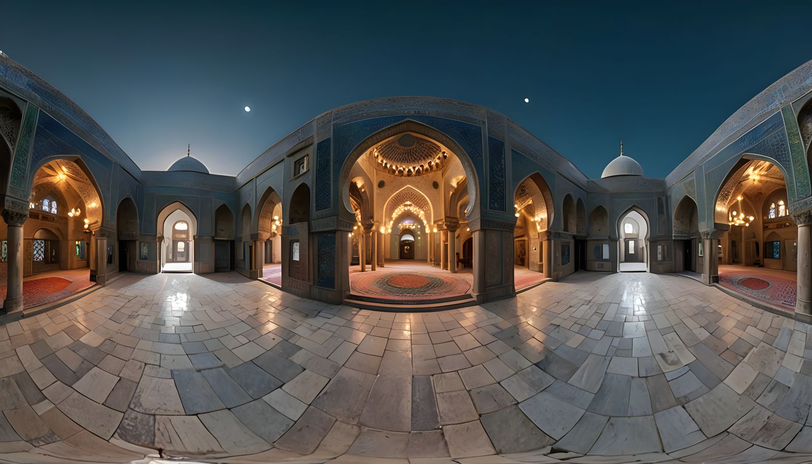 Iranian Mosque Interior Panorama in Hyperrealistic Style