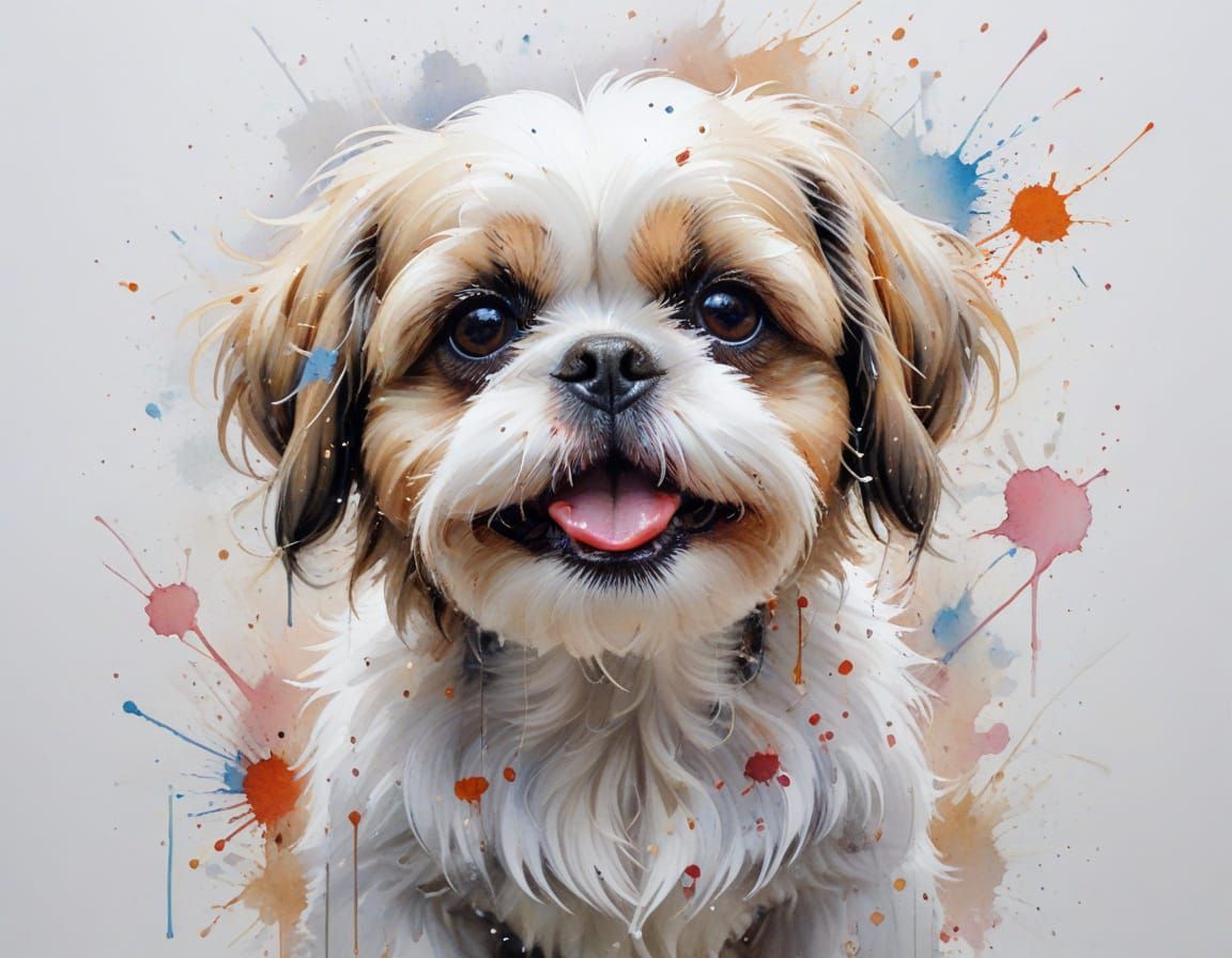 Cute Shih-Tzu Joyful Portrait with Tongue Out