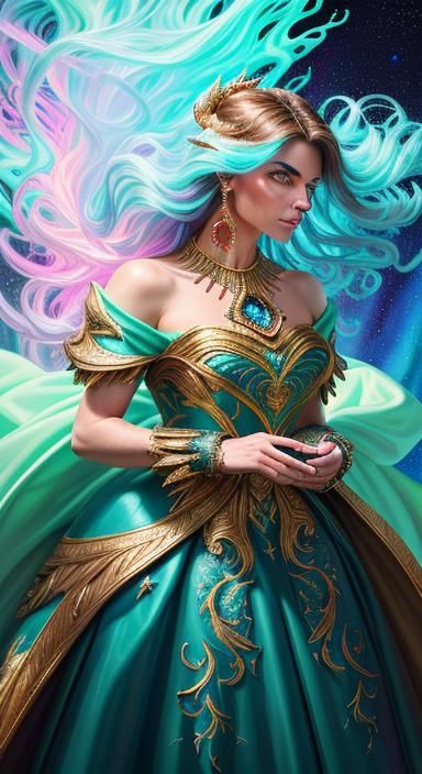 Fantasy Woman in Frozen Wilderness Oil Painting