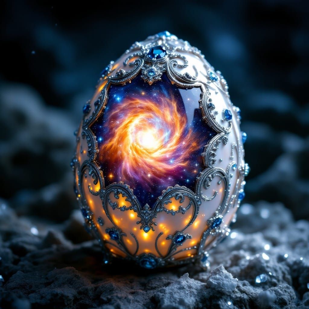 Ethereal Faberge Egg Radiates Cosmic Nebula