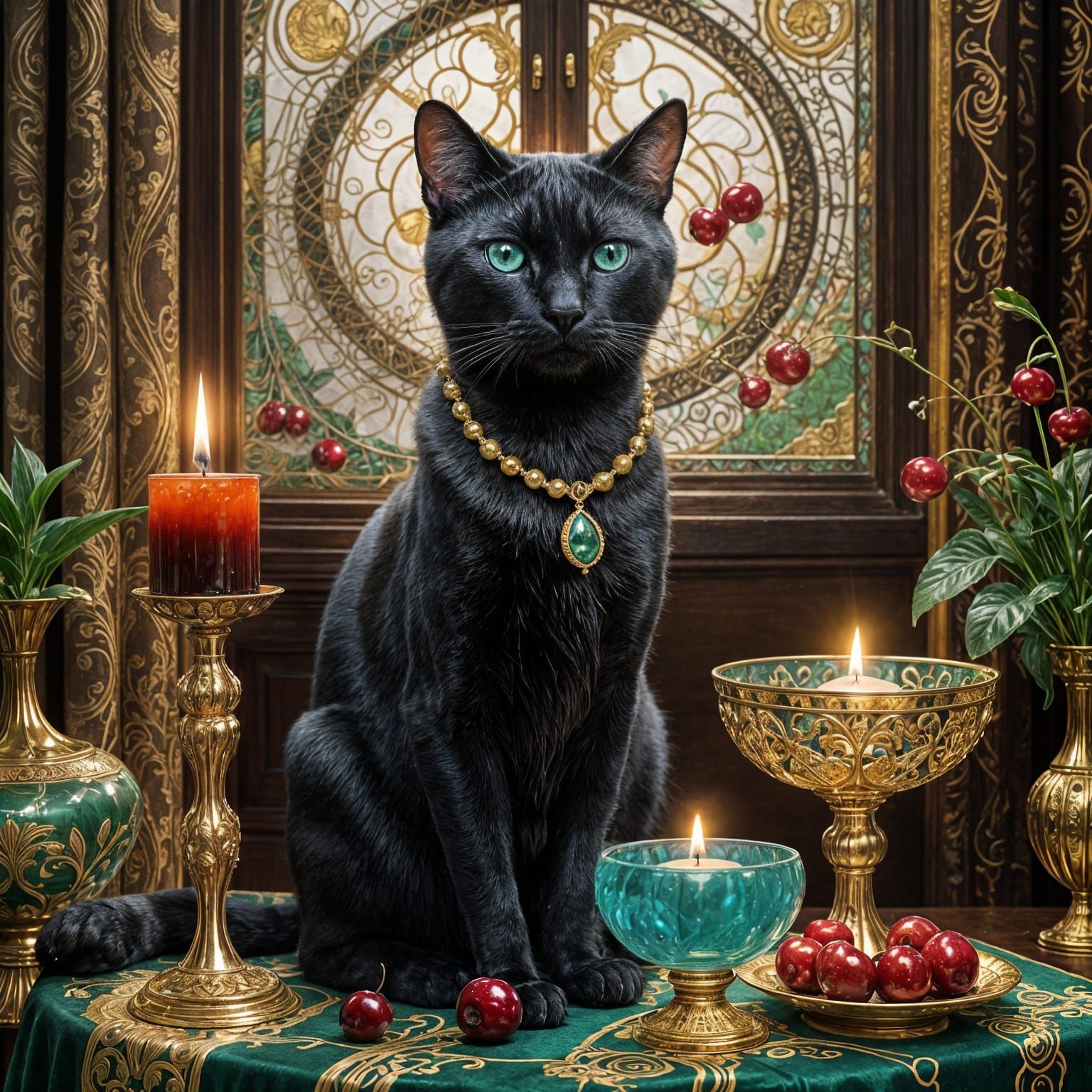 Glistening Siamese Cat Statue in Art Nouveau Style