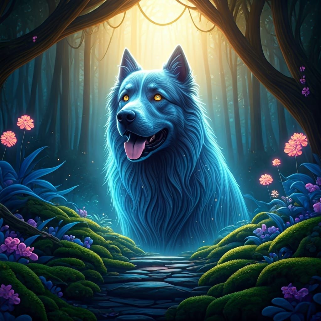 Ethereal Dog Spirit in Enchanted Forest