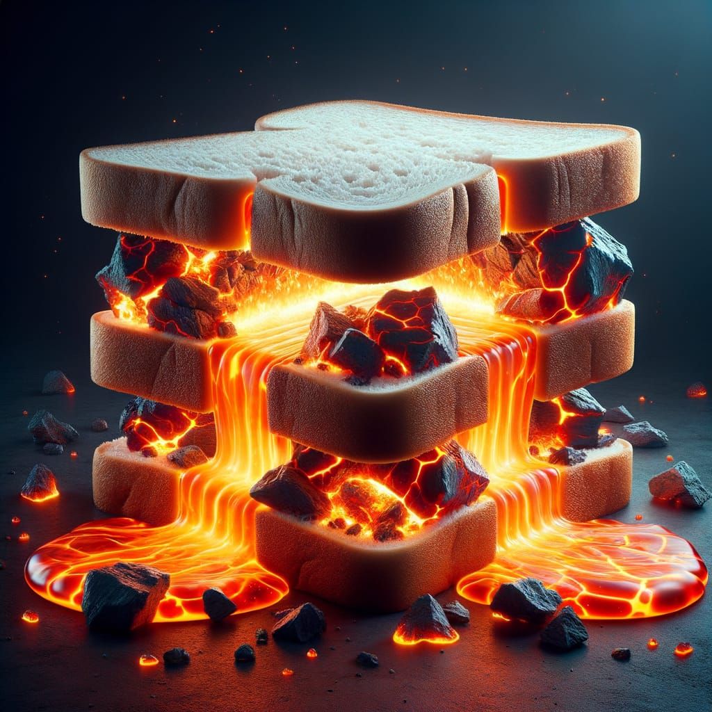 Surreal Lava Sandwich With Melting Ice In CGI