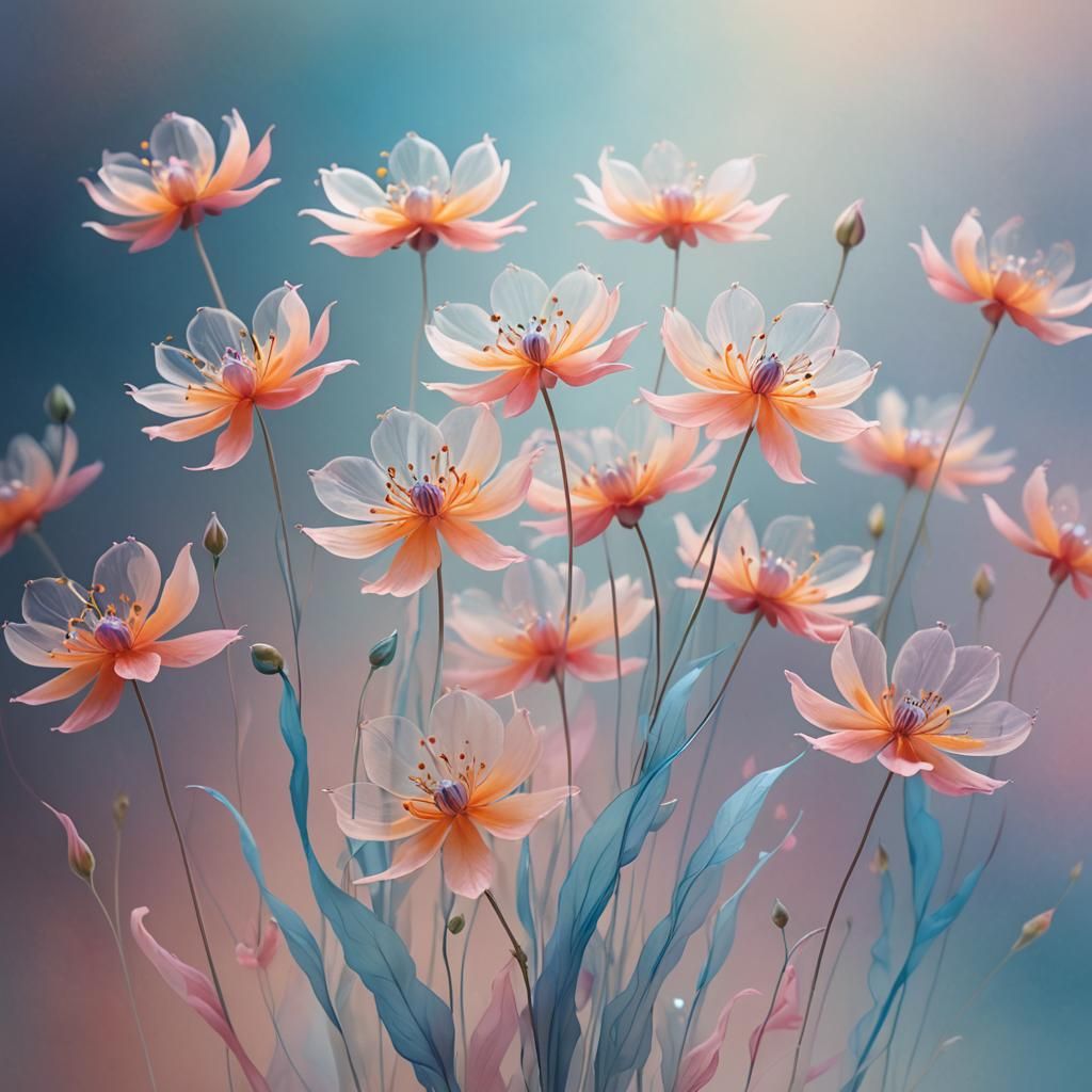 Ethereal Translucent Flowers with Vibrant Luminescence