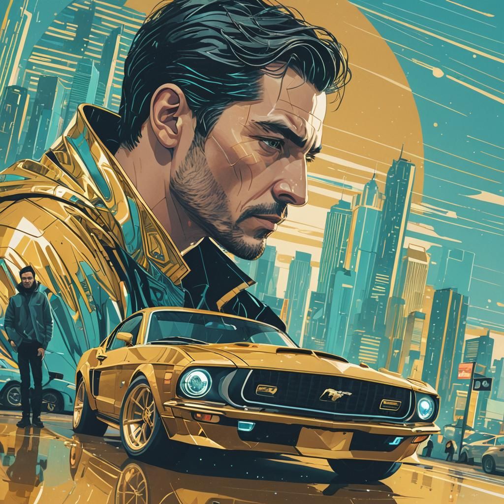 Futuristic Portrait in Gottardo Style with Sleek Car