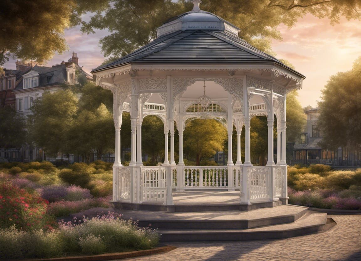Victorian Gazebo in Town Square at Magic Hour