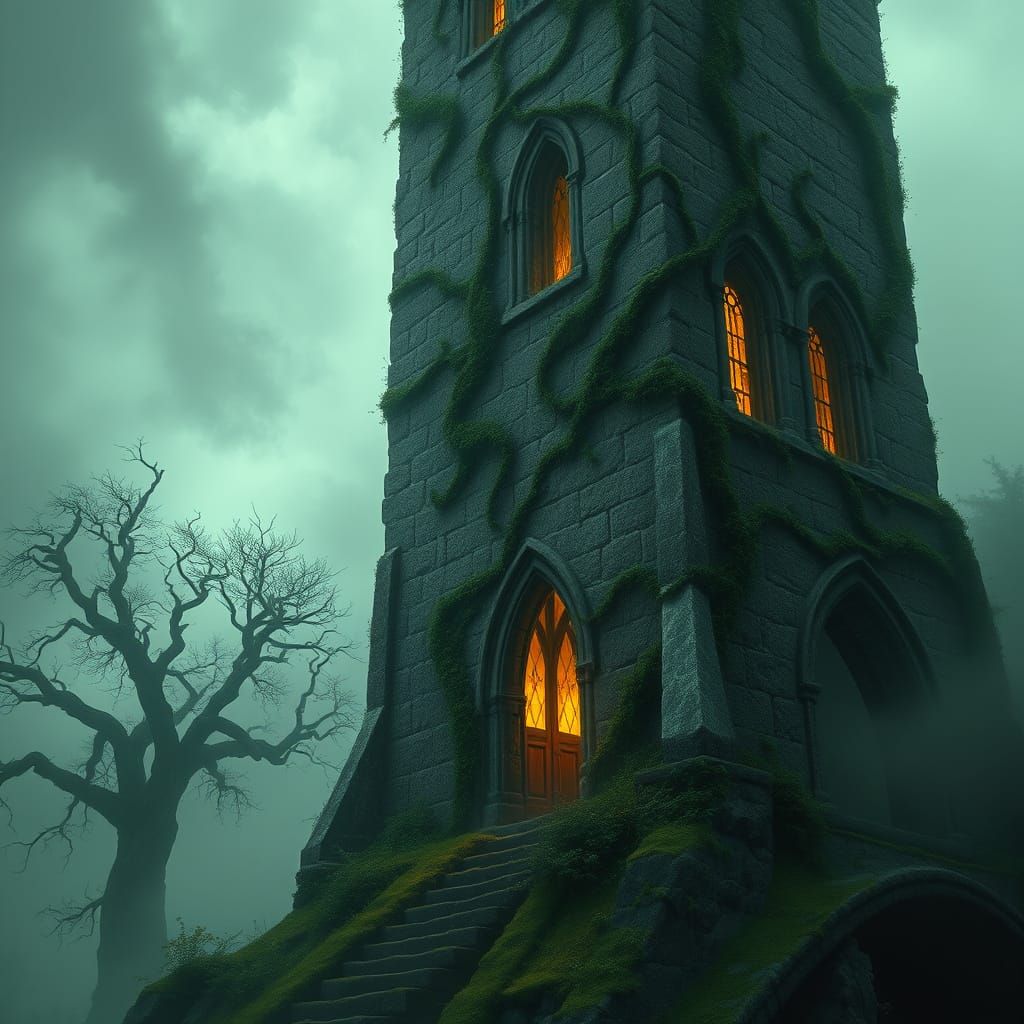 Mystical Tower in Emerald Mist