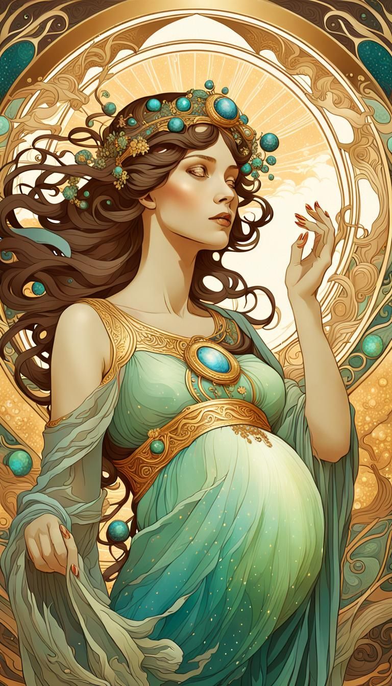 Pregnant Mother Earth / Alphonse Mucha Style