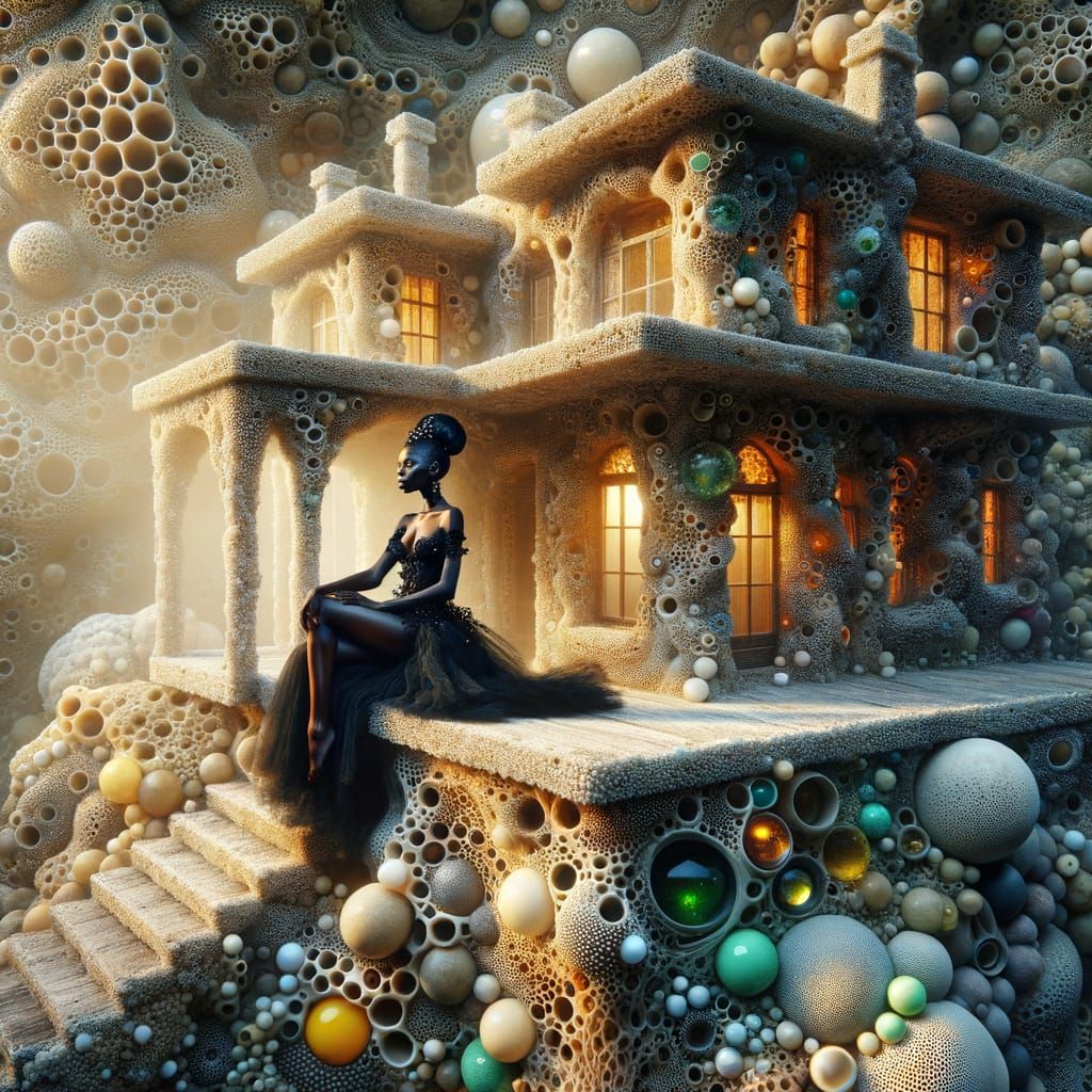 Elegant Woman in Surreal Dreamlike Home