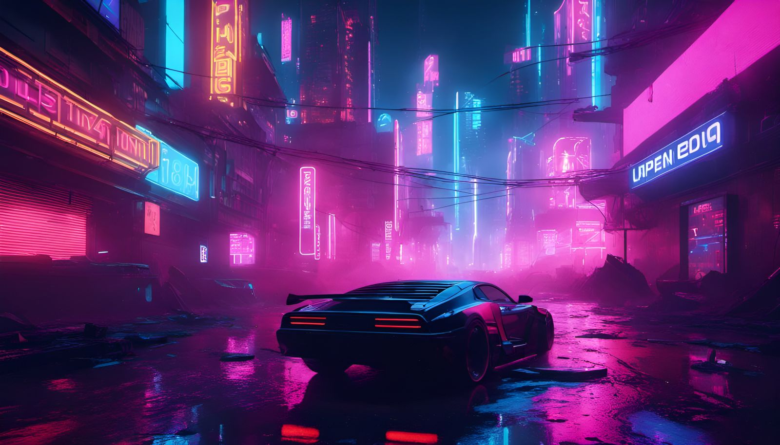 Neon Cyberpunk Cityscape at Night in 8K