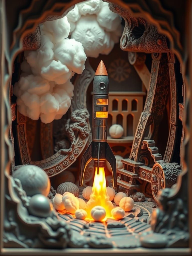 Toy Rocket Diorama: Photorealistic Surrealism in Arts and Cr...