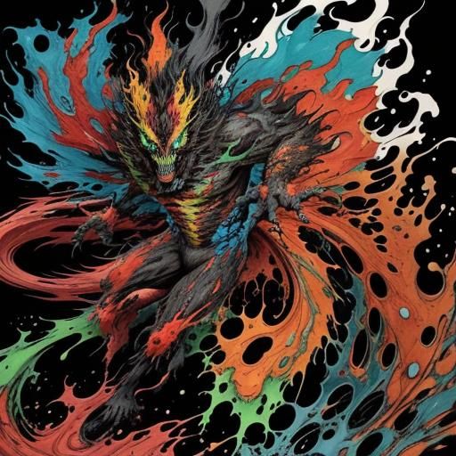 Terrifying Shadow Monster in Liquid Ink Style