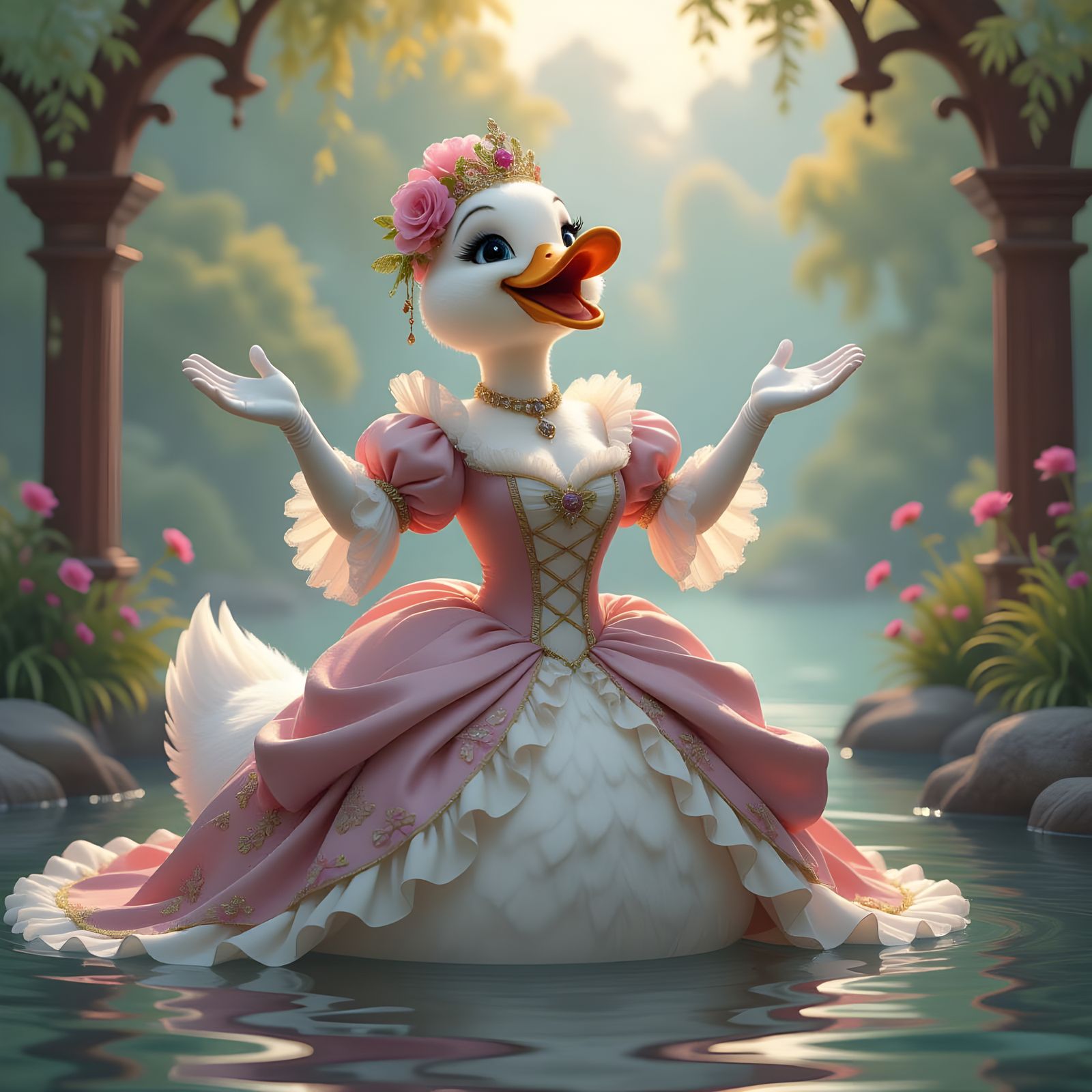 Funny Duck Serenade: Ethereal Fantasy Art