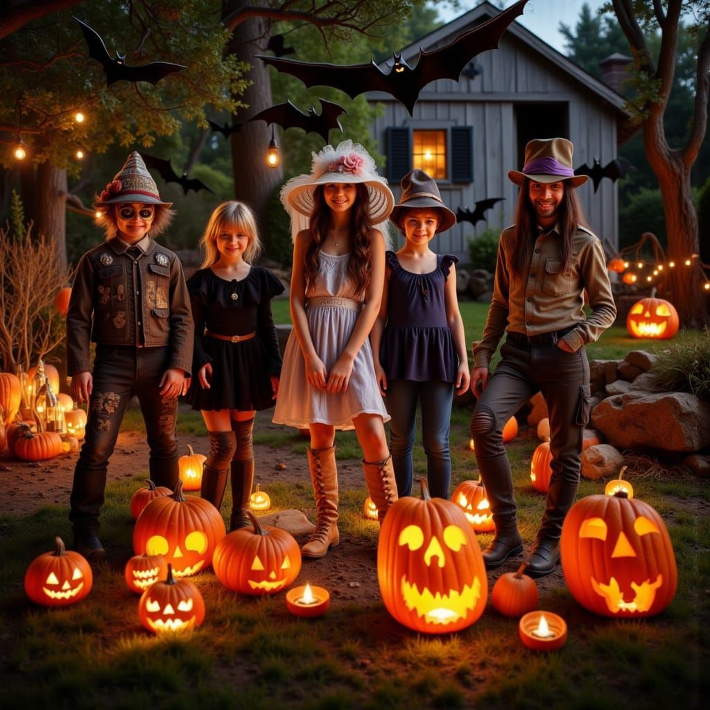 Teen Halloween Costume Party With Jack-o-Lanterns