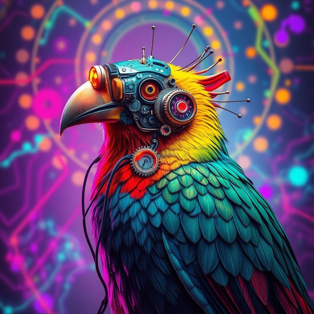 Mechanical Bird with Electronic Head in Steampunk Style