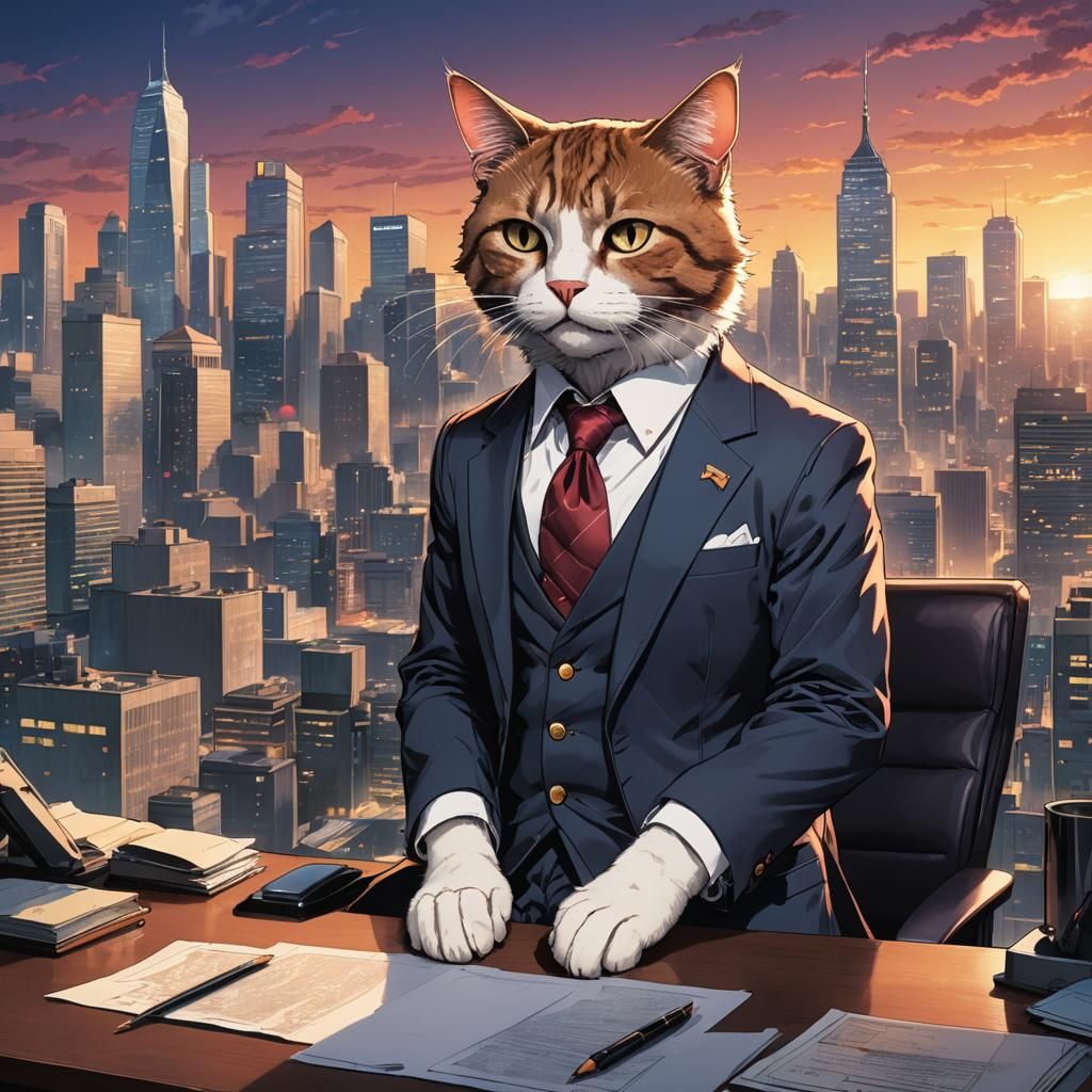 Presidential Cat Portrait in Manga Scan Style