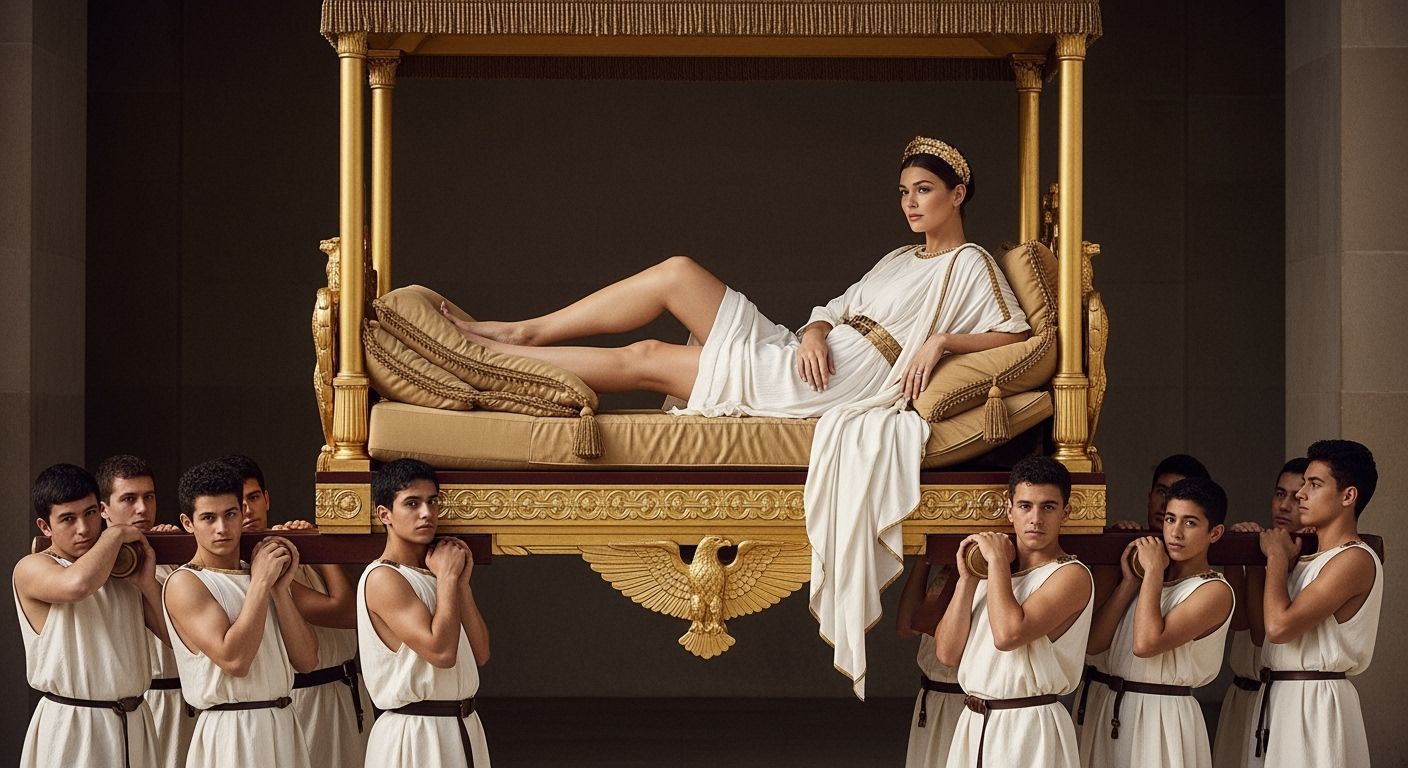 Roman Empress Lounging on Imperial Divan, Fashion Photograph...